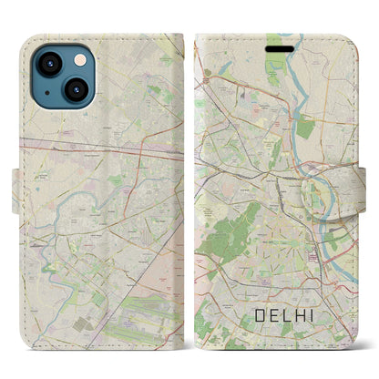 【デリー（インド）】地図柄iPhoneケース（手帳タイプ）ナチュラル・iPhone 13 用