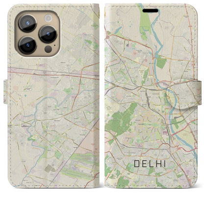 【デリー（インド）】地図柄iPhoneケース（手帳タイプ）ナチュラル・iPhone 14 Pro Max 用
