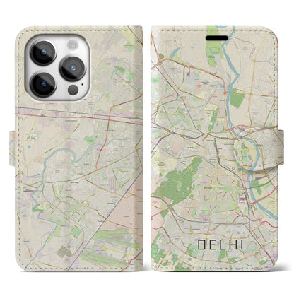【デリー（インド）】地図柄iPhoneケース（手帳タイプ）ナチュラル・iPhone 14 Pro 用