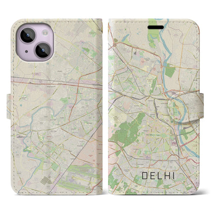 【デリー（インド）】地図柄iPhoneケース（手帳タイプ）ナチュラル・iPhone 14 用