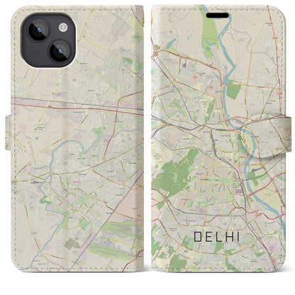 【デリー（インド）】地図柄iPhoneケース（手帳タイプ）ナチュラル・iPhone 14 Plus 用