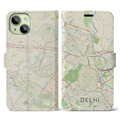 【デリー（インド）】地図柄iPhoneケース（手帳タイプ）ナチュラル・iPhone 15 用