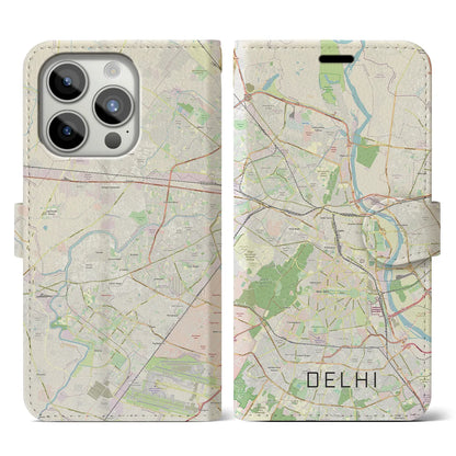 【デリー（インド）】地図柄iPhoneケース（手帳タイプ）ナチュラル・iPhone 15 Pro 用