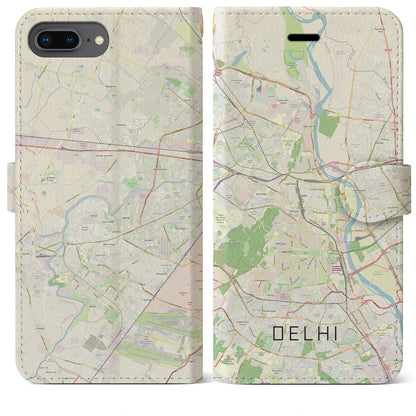 【デリー（インド）】地図柄iPhoneケース（手帳タイプ）ナチュラル・iPhone 8Plus /7Plus / 6sPlus / 6Plus 用
