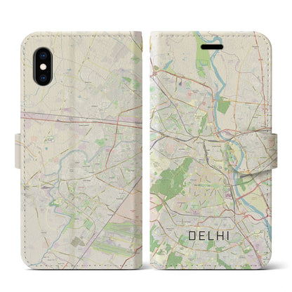 【デリー（インド）】地図柄iPhoneケース（手帳タイプ）ナチュラル・iPhone XS / X 用