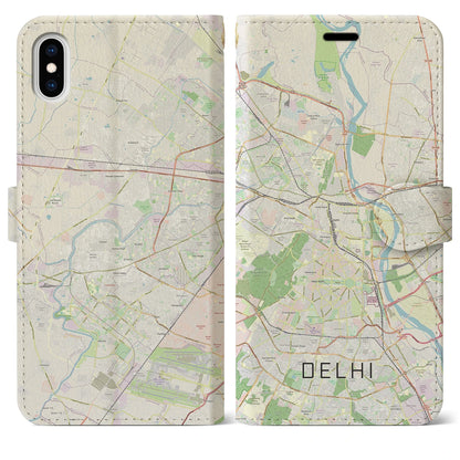 【デリー（インド）】地図柄iPhoneケース（手帳タイプ）ナチュラル・iPhone XS Max 用