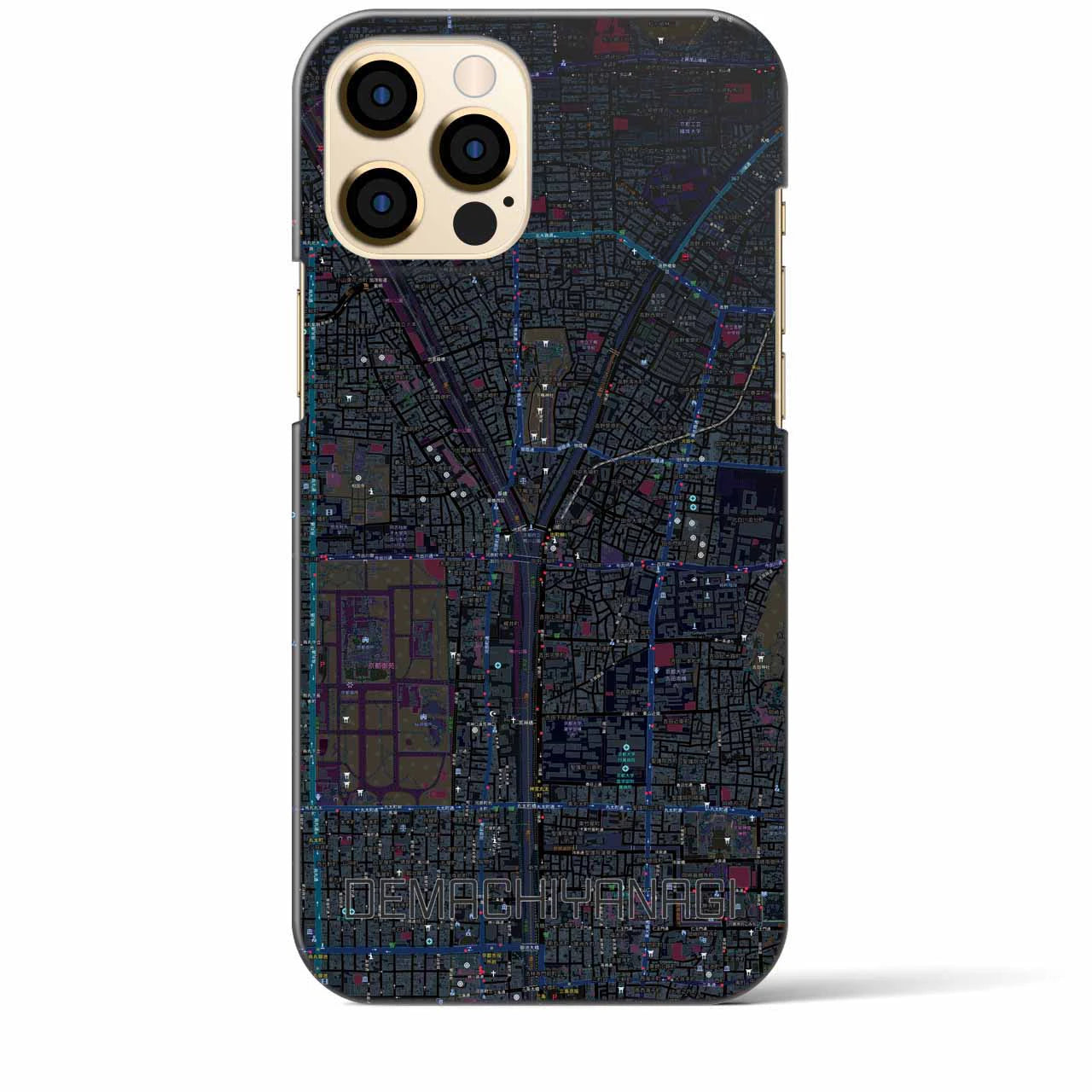 【出町柳】地図柄iPhoneケース（バックカバータイプ・ブラック）iPhone 12 Pro Max 用