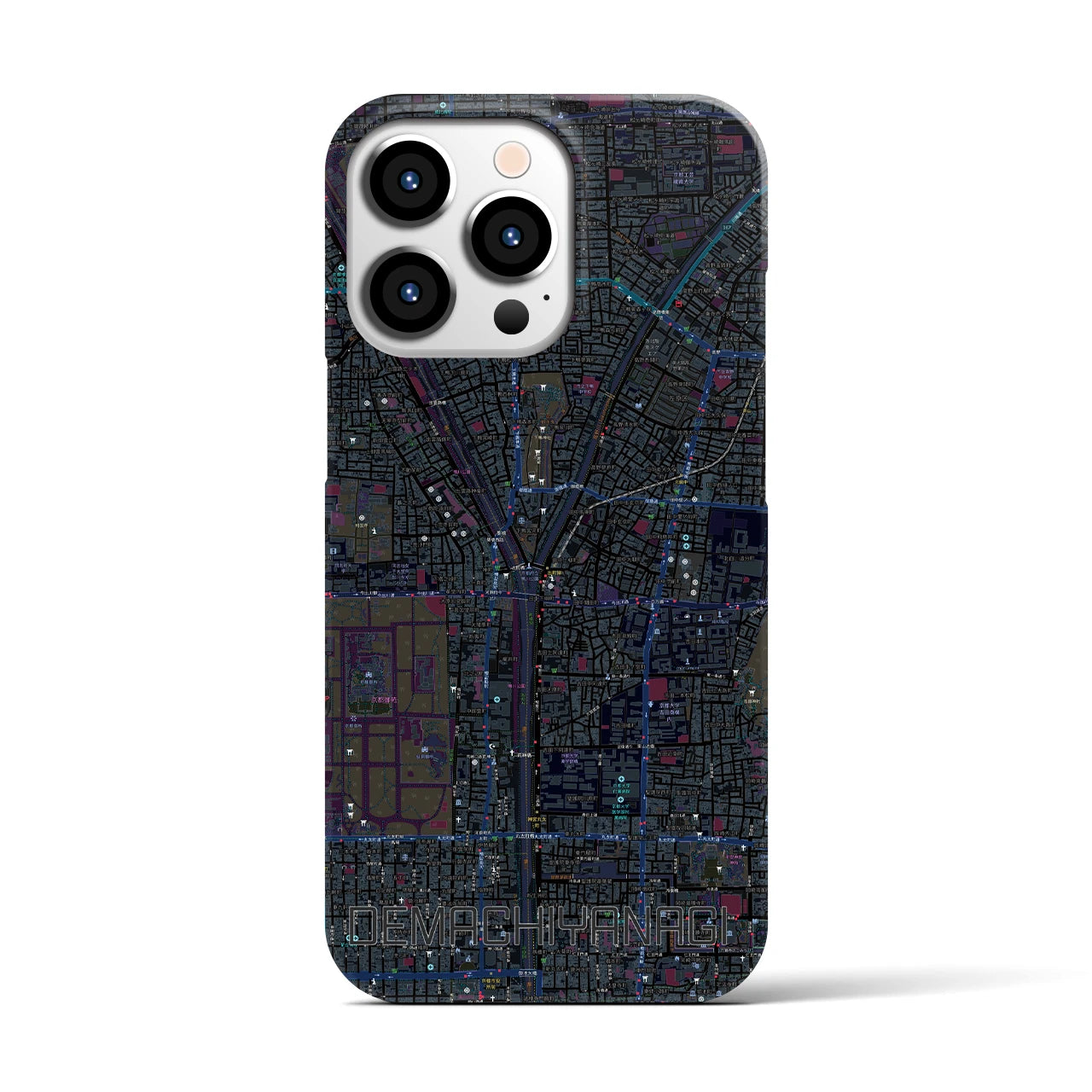 【出町柳】地図柄iPhoneケース（バックカバータイプ・ブラック）iPhone 13 Pro 用