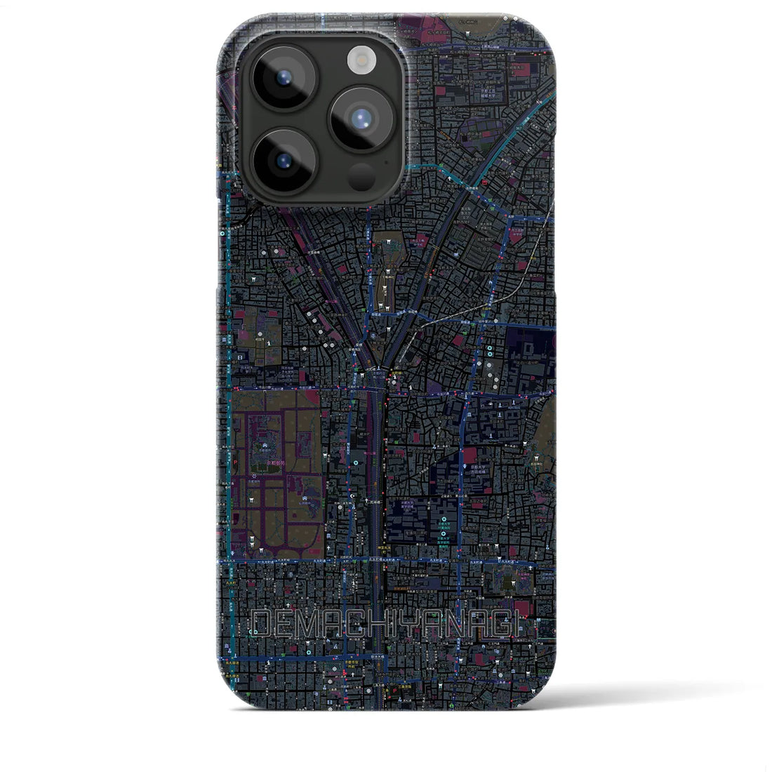 【出町柳】地図柄iPhoneケース（バックカバータイプ・ブラック）iPhone 15 Pro Max 用