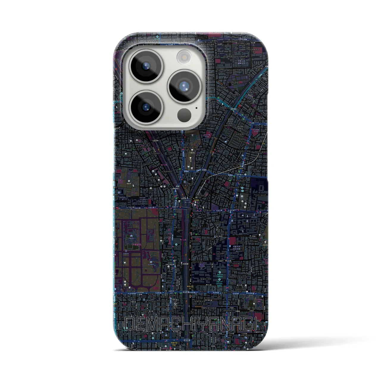【出町柳】地図柄iPhoneケース（バックカバータイプ・ブラック）iPhone 15 Pro 用