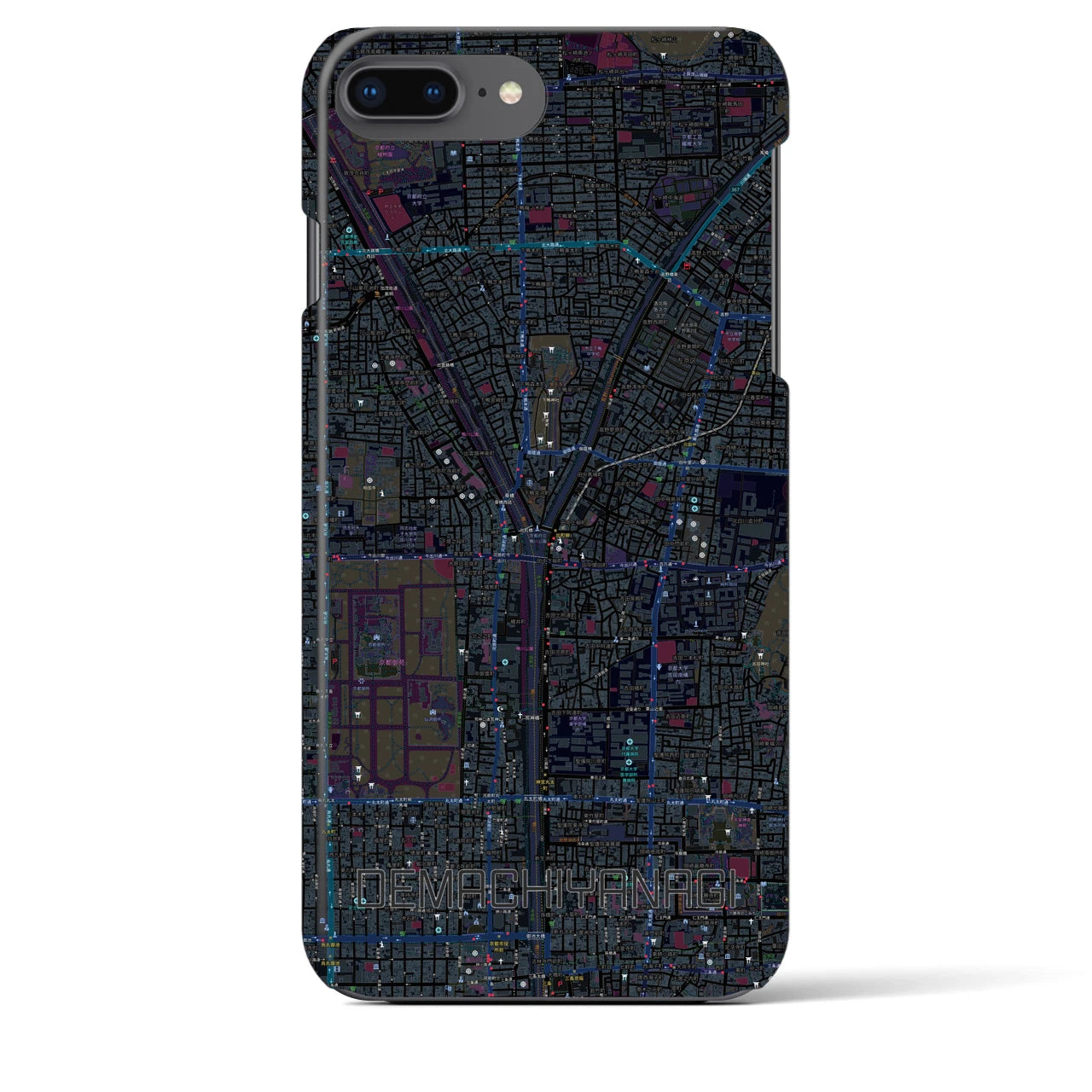 【出町柳】地図柄iPhoneケース（バックカバータイプ・ブラック）iPhone 8Plus /7Plus / 6sPlus / 6Plus 用