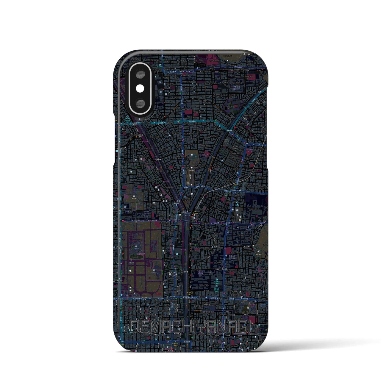 【出町柳】地図柄iPhoneケース（バックカバータイプ・ブラック）iPhone XS / X 用