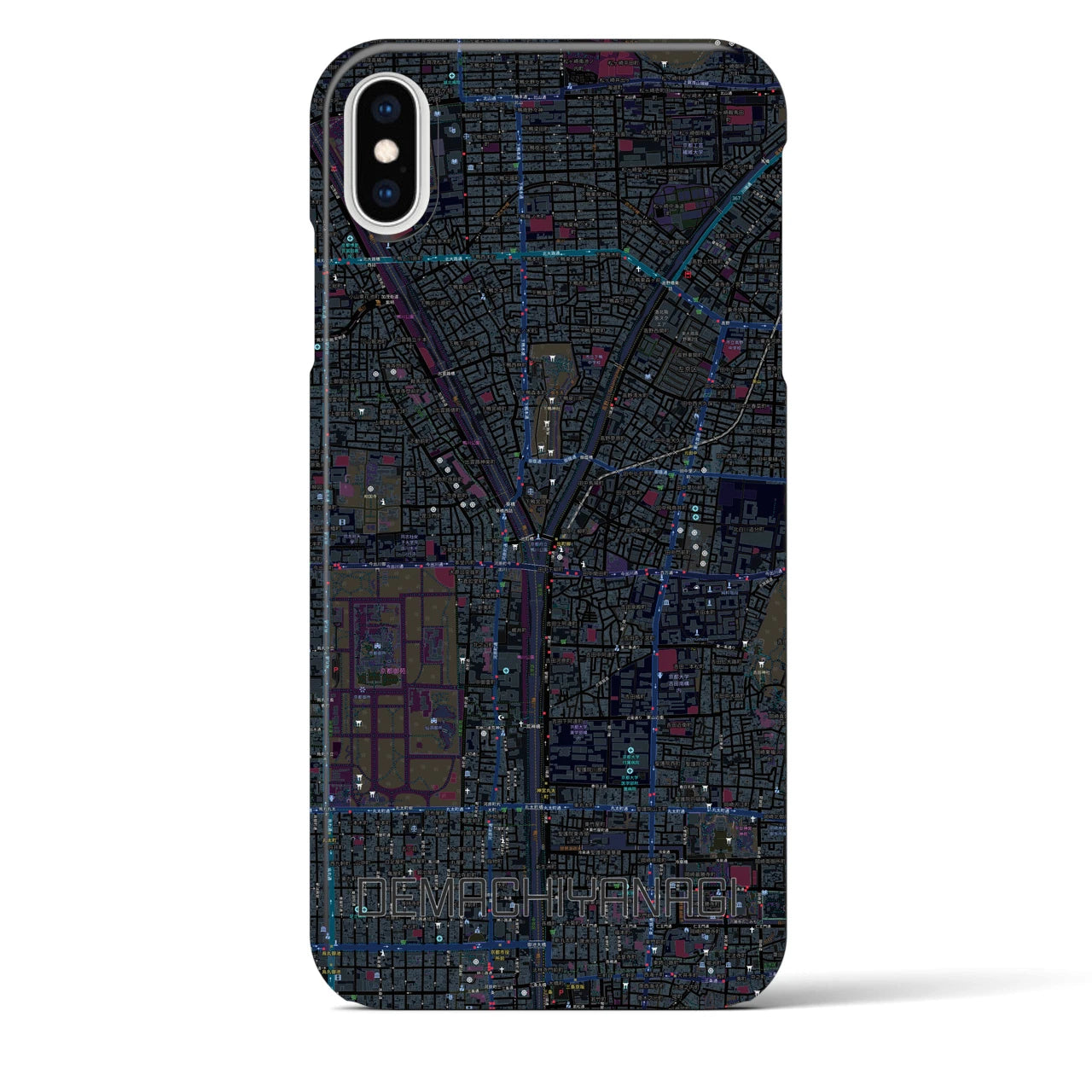 【出町柳】地図柄iPhoneケース（バックカバータイプ・ブラック）iPhone XS Max 用