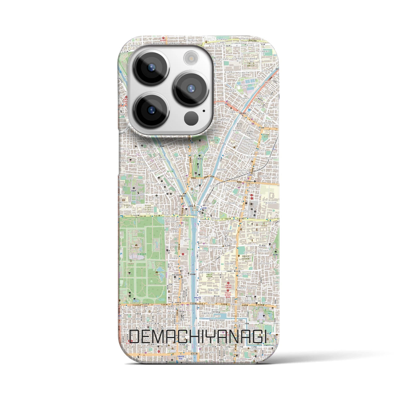 【出町柳】地図柄iPhoneケース（バックカバータイプ・ナチュラル）iPhone 14 Pro 用