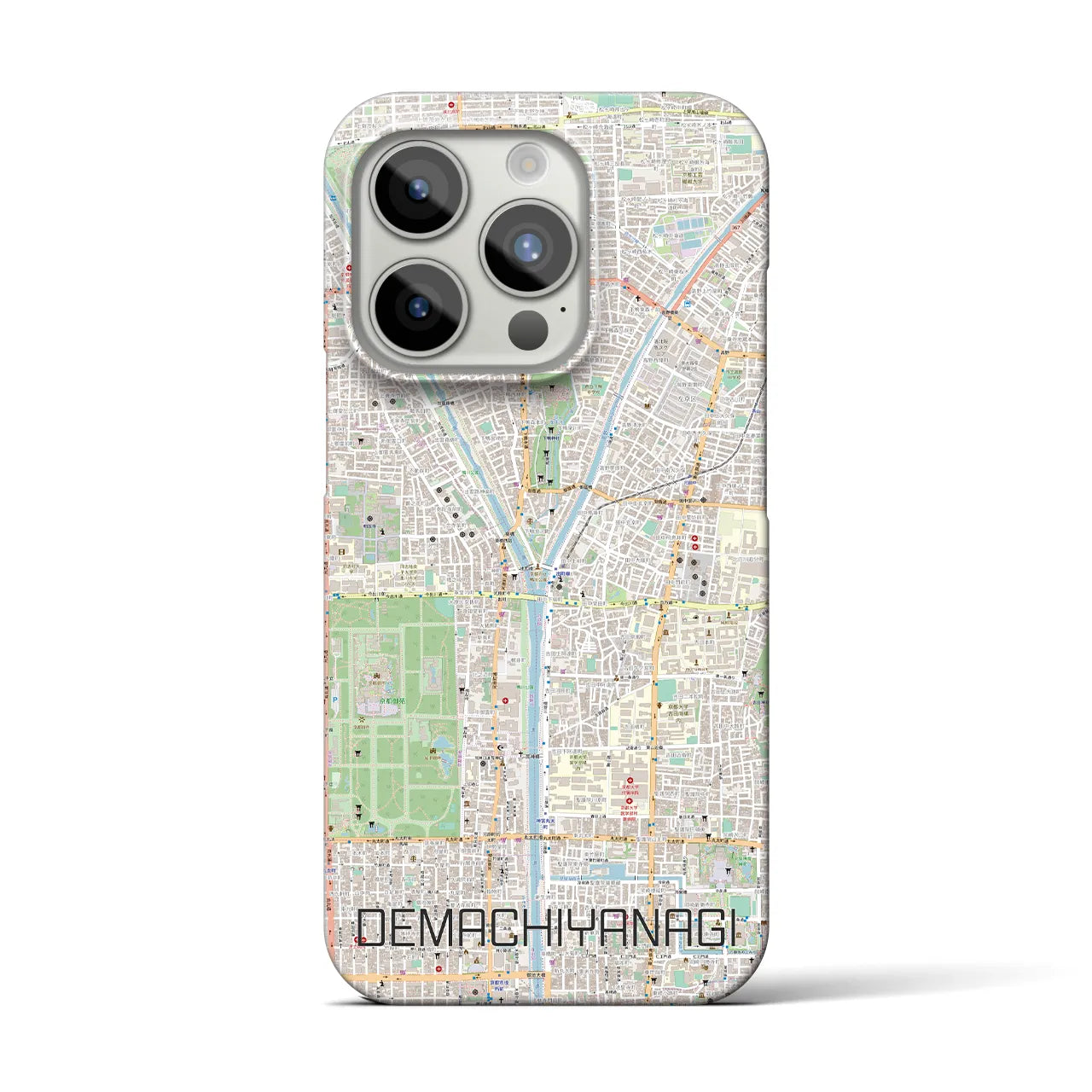 【出町柳】地図柄iPhoneケース（バックカバータイプ・ナチュラル）iPhone 15 Pro 用