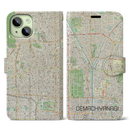 【出町柳（京都府）】地図柄iPhoneケース（手帳タイプ）ナチュラル・iPhone 15 用