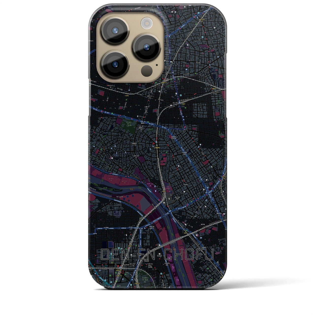 【田園調布】地図柄iPhoneケース（バックカバータイプ・ブラック）iPhone 14 Pro Max 用