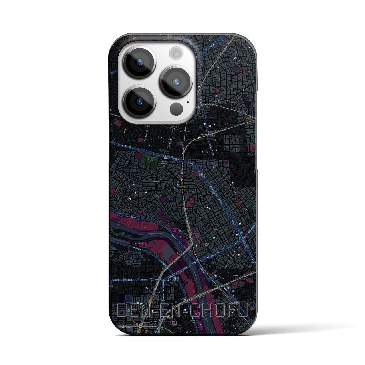 【田園調布】地図柄iPhoneケース（バックカバータイプ・ブラック）iPhone 14 Pro 用