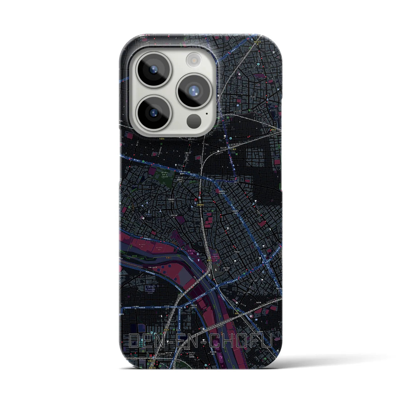 【田園調布】地図柄iPhoneケース（バックカバータイプ・ブラック）iPhone 15 Pro 用
