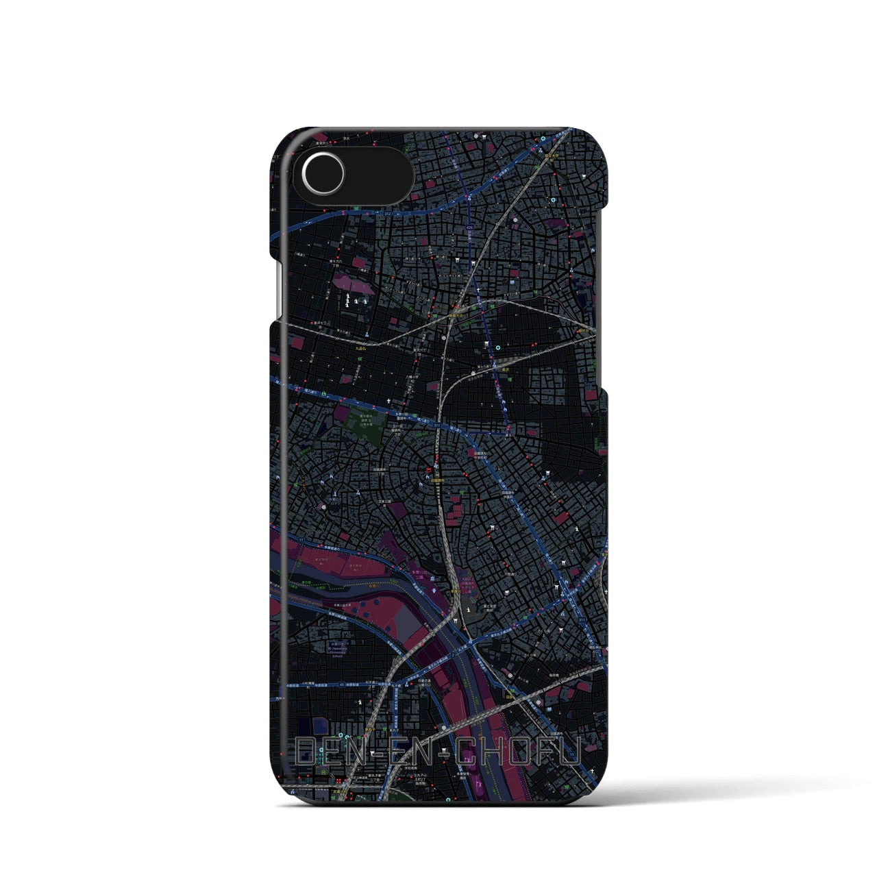 【田園調布】地図柄iPhoneケース（バックカバータイプ・ブラック）iPhone SE（第3 / 第2世代） / 8 / 7 / 6s / 6 用