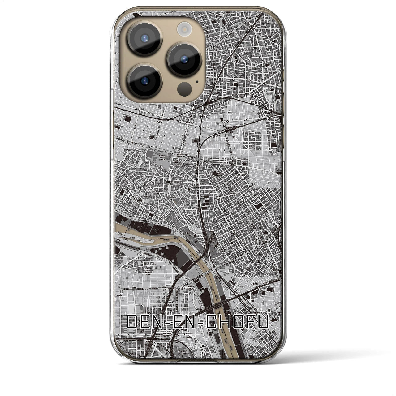 【田園調布】地図柄iPhoneケース（クリアタイプ・モノトーン）iPhone 14 Pro Max 用