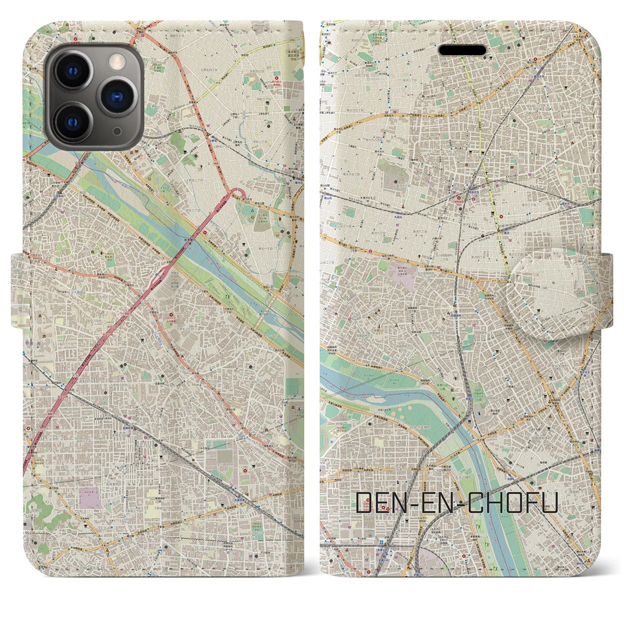 【田園調布】地図柄iPhoneケース（手帳両面タイプ・ナチュラル）iPhone 11 Pro Max 用