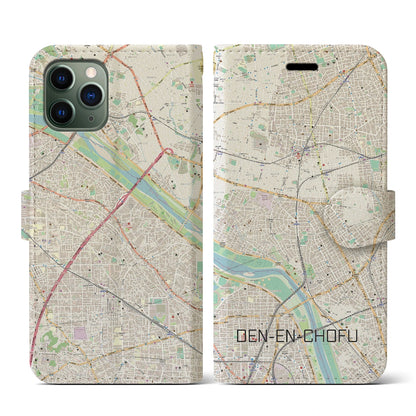 【田園調布（東京都）】地図柄iPhoneケース（手帳タイプ）ナチュラル・iPhone 11 Pro 用