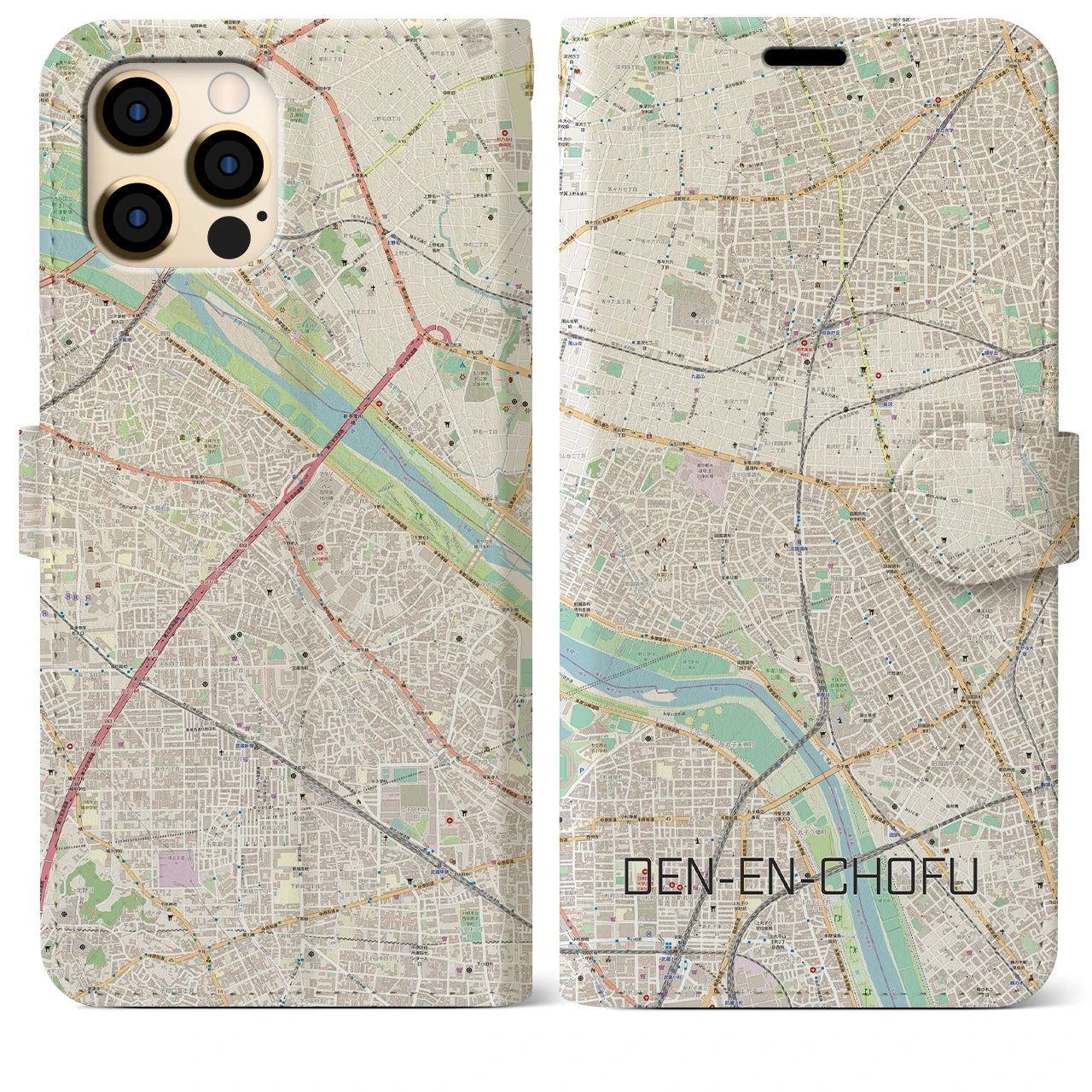 【田園調布】地図柄iPhoneケース（手帳両面タイプ・ナチュラル）iPhone 12 Pro Max 用