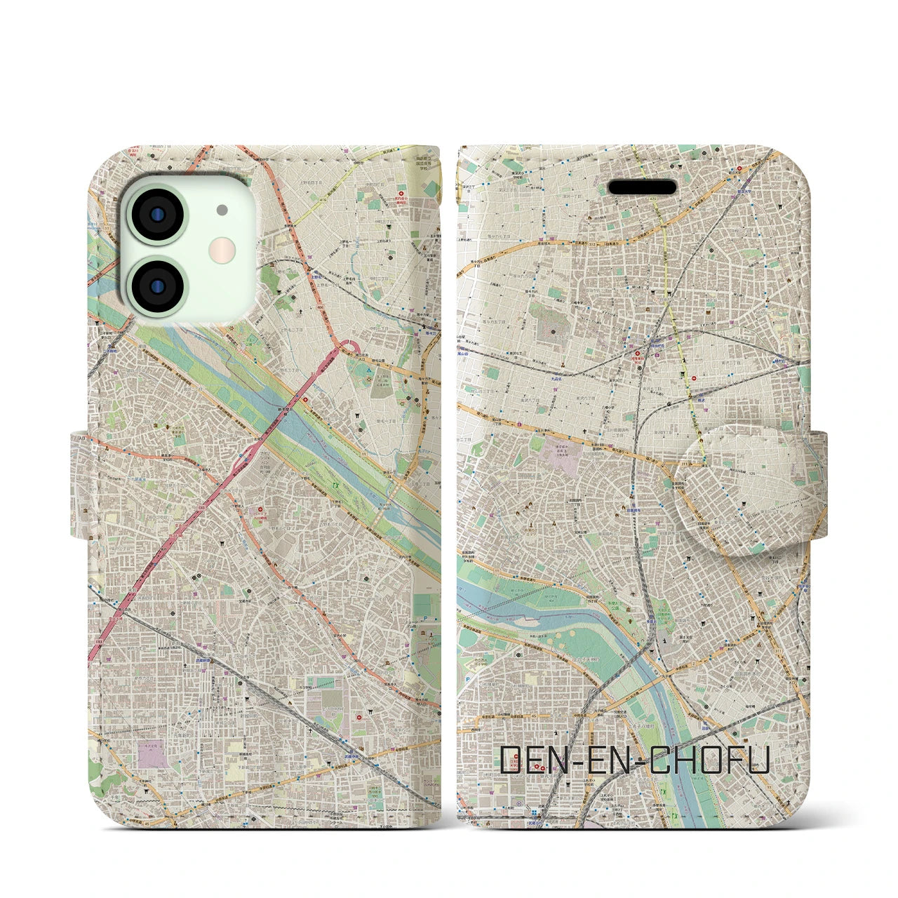 【田園調布】地図柄iPhoneケース（手帳両面タイプ・ナチュラル）iPhone 12 mini 用