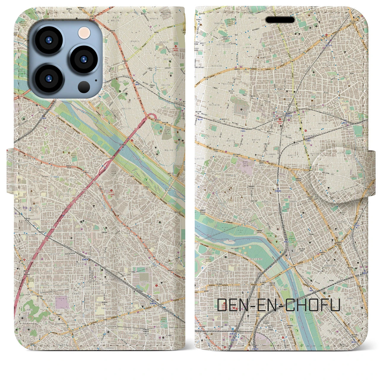 【田園調布】地図柄iPhoneケース（手帳両面タイプ・ナチュラル）iPhone 13 Pro Max 用