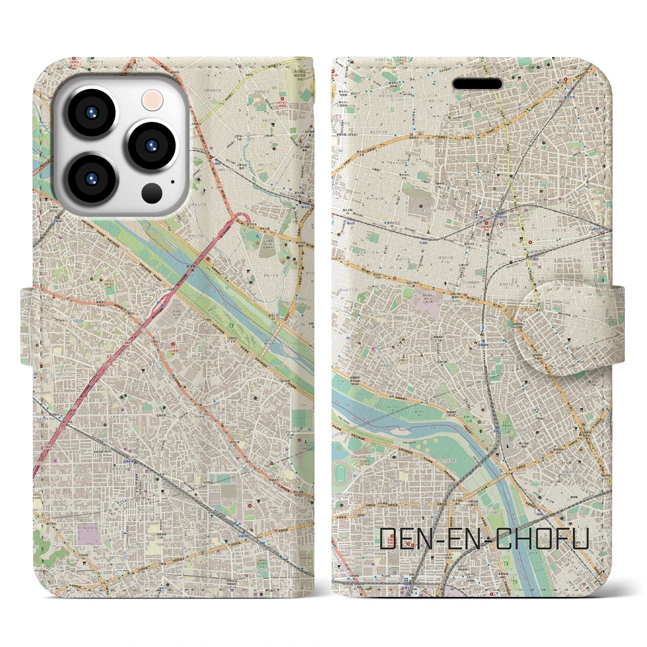 【田園調布】地図柄iPhoneケース（手帳両面タイプ・ナチュラル）iPhone 13 Pro 用