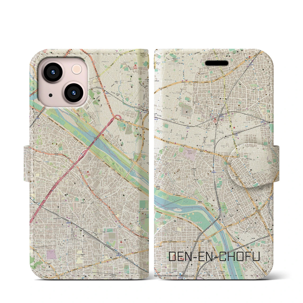 【田園調布】地図柄iPhoneケース（手帳両面タイプ・ナチュラル）iPhone 13 mini 用