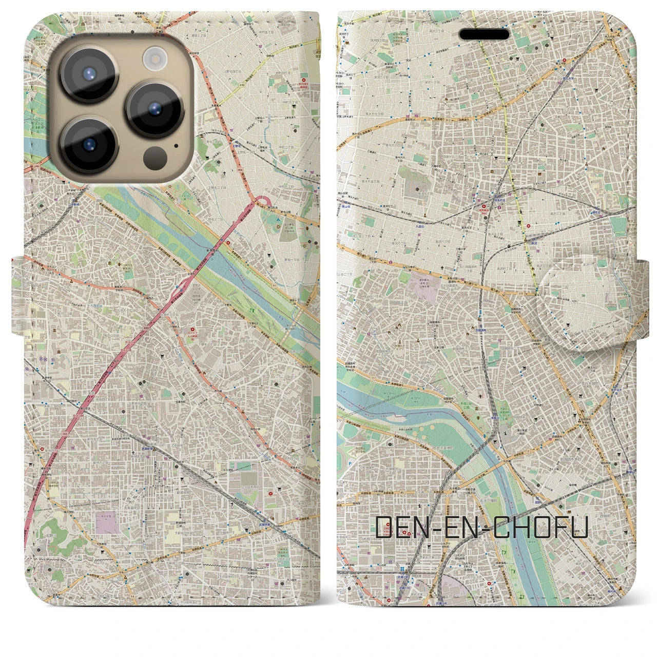【田園調布】地図柄iPhoneケース（手帳両面タイプ・ナチュラル）iPhone 14 Pro Max 用