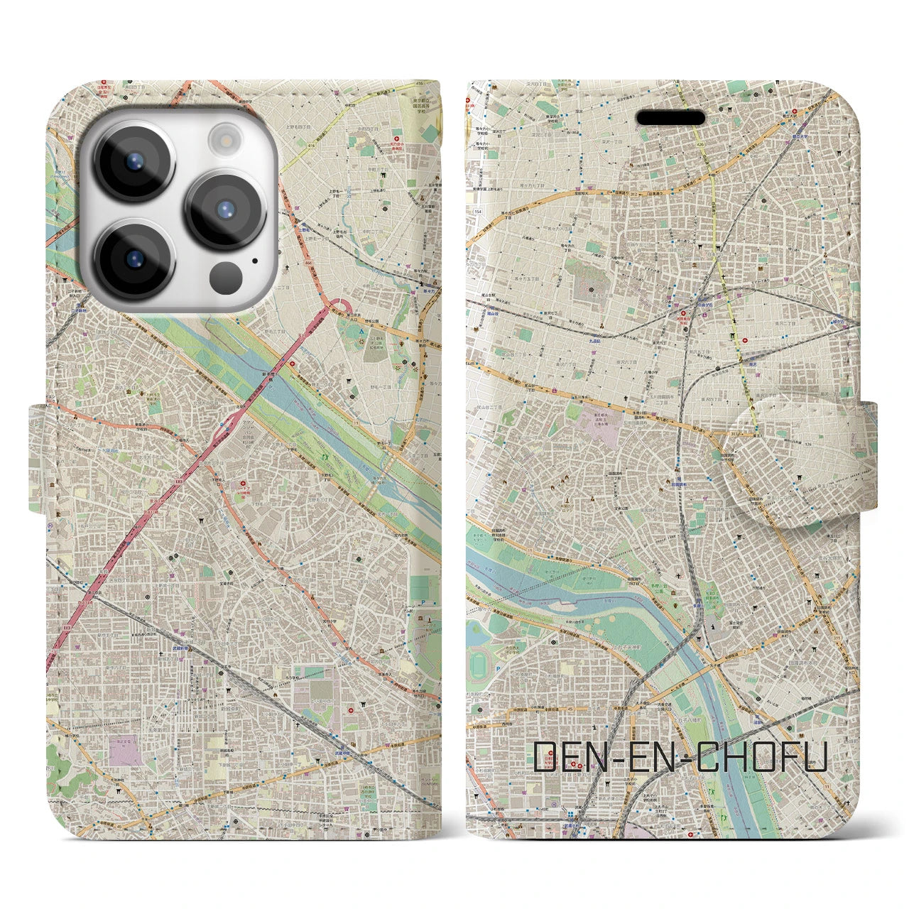 【田園調布】地図柄iPhoneケース（手帳両面タイプ・ナチュラル）iPhone 14 Pro 用