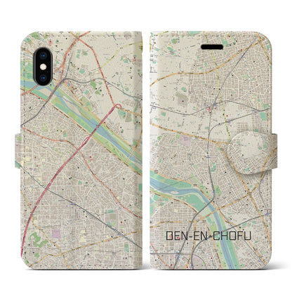 【田園調布（東京都）】地図柄iPhoneケース（手帳タイプ）ナチュラル・iPhone XS / X 用