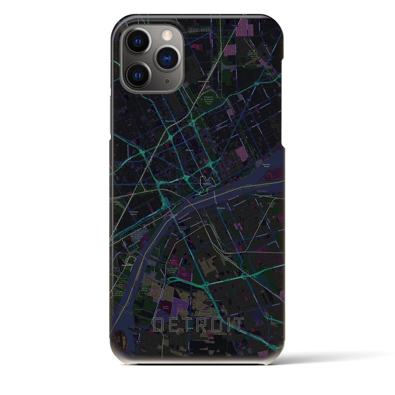 【デトロイト】地図柄iPhoneケース（バックカバータイプ・ブラック）iPhone 11 Pro Max 用