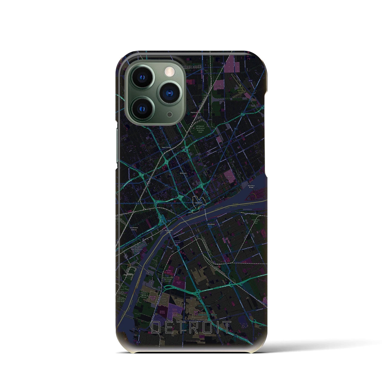 【デトロイト】地図柄iPhoneケース（バックカバータイプ・ブラック）iPhone 11 Pro 用