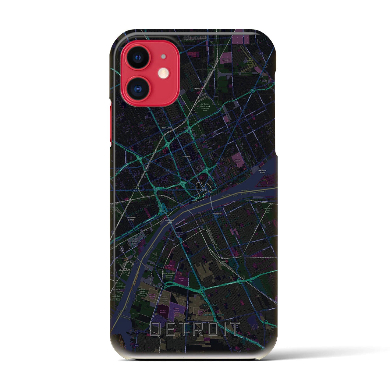 【デトロイト】地図柄iPhoneケース（バックカバータイプ・ブラック）iPhone 11 用