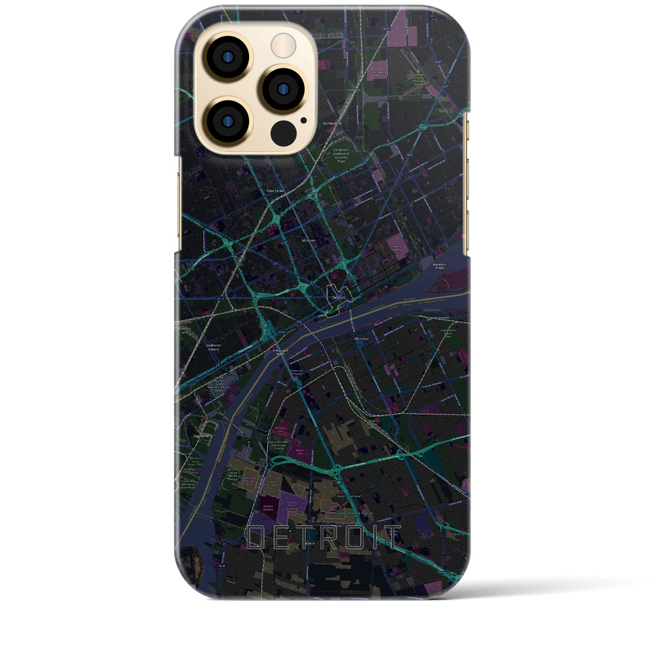 【デトロイト】地図柄iPhoneケース（バックカバータイプ・ブラック）iPhone 12 Pro Max 用