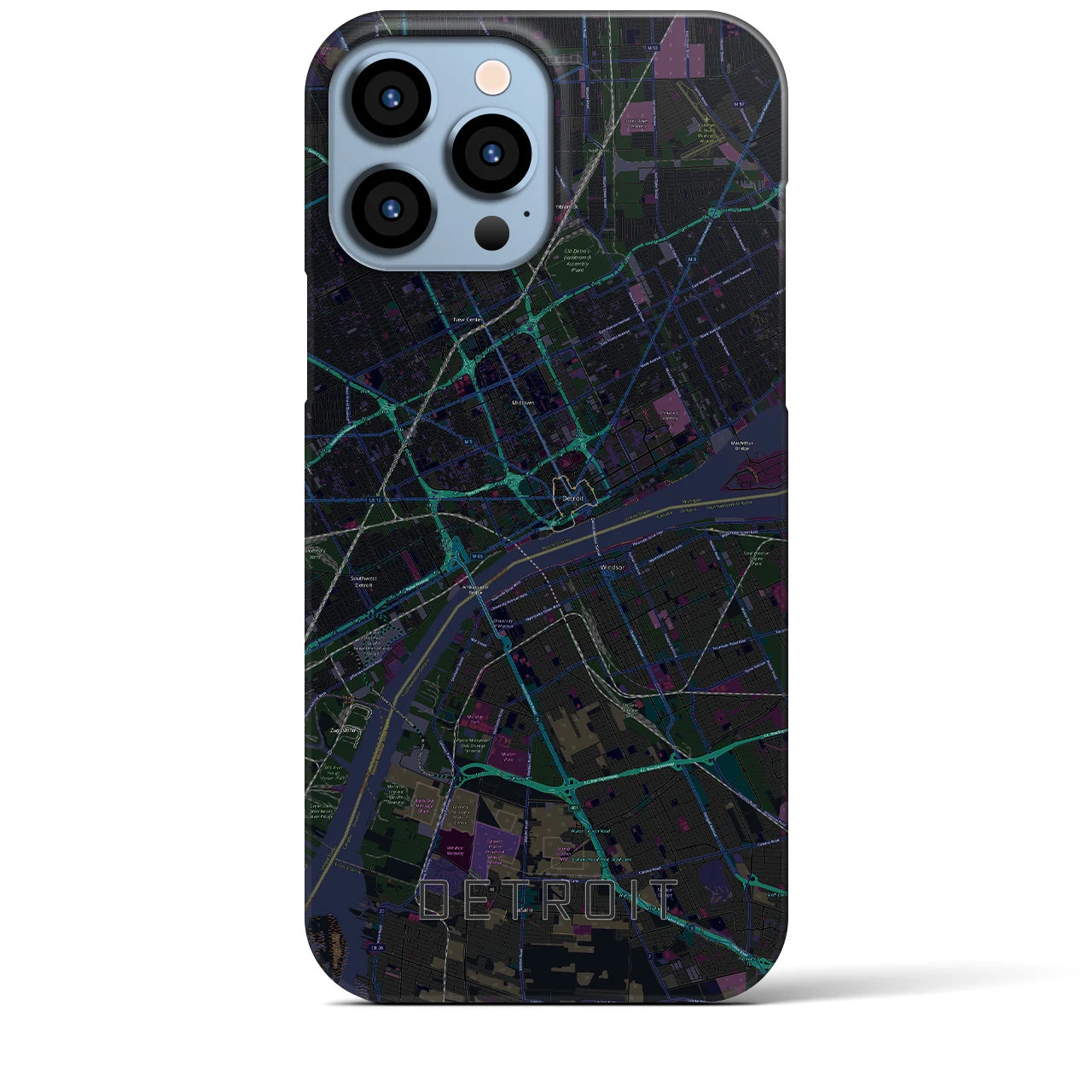 【デトロイト】地図柄iPhoneケース（バックカバータイプ・ブラック）iPhone 13 Pro Max 用