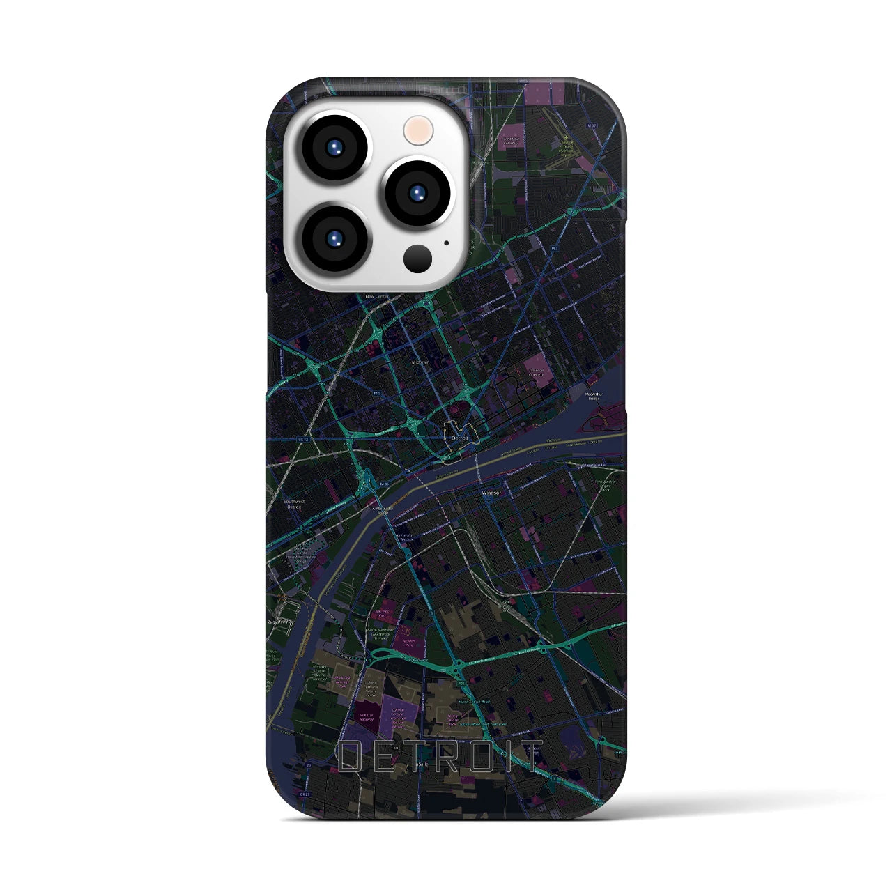 【デトロイト】地図柄iPhoneケース（バックカバータイプ・ブラック）iPhone 13 Pro 用
