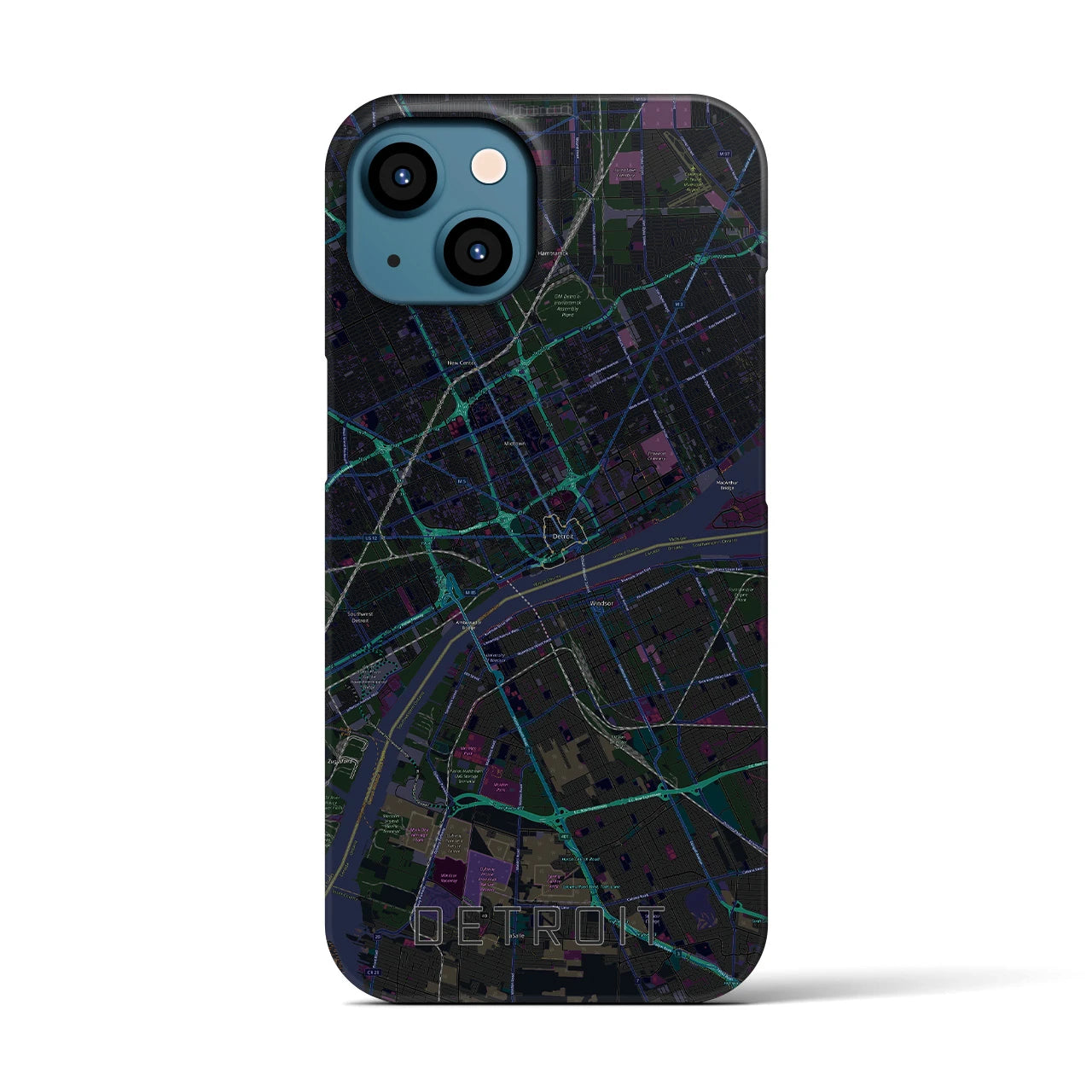 【デトロイト】地図柄iPhoneケース（バックカバータイプ・ブラック）iPhone 13 用