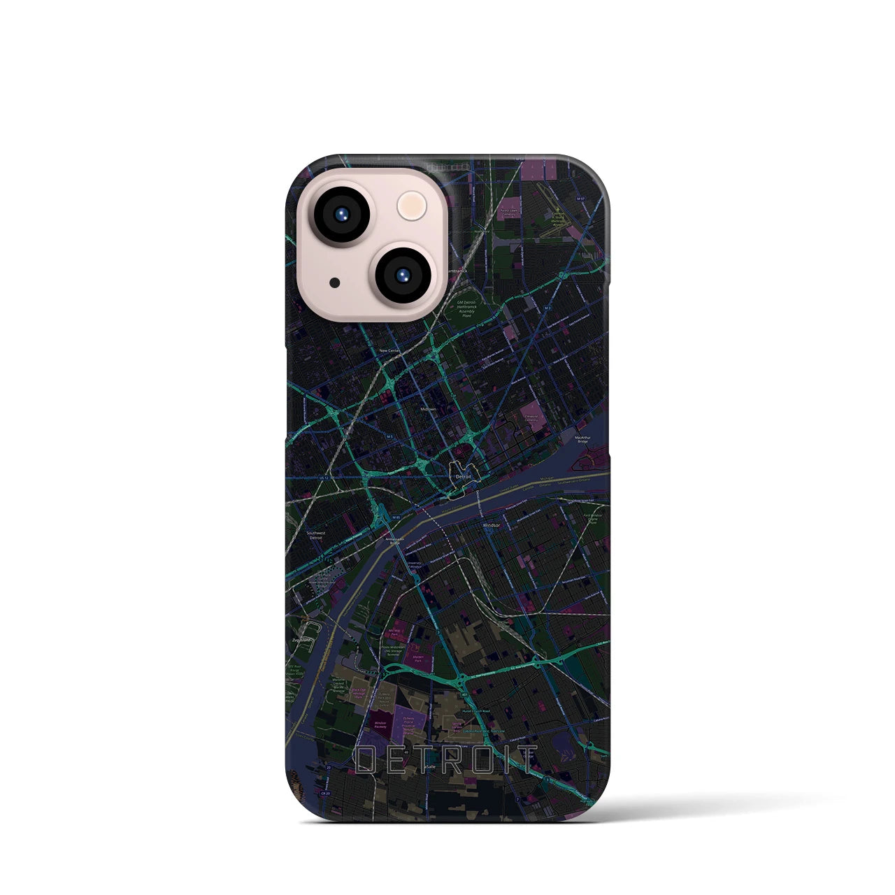 【デトロイト】地図柄iPhoneケース（バックカバータイプ・ブラック）iPhone 13 mini 用