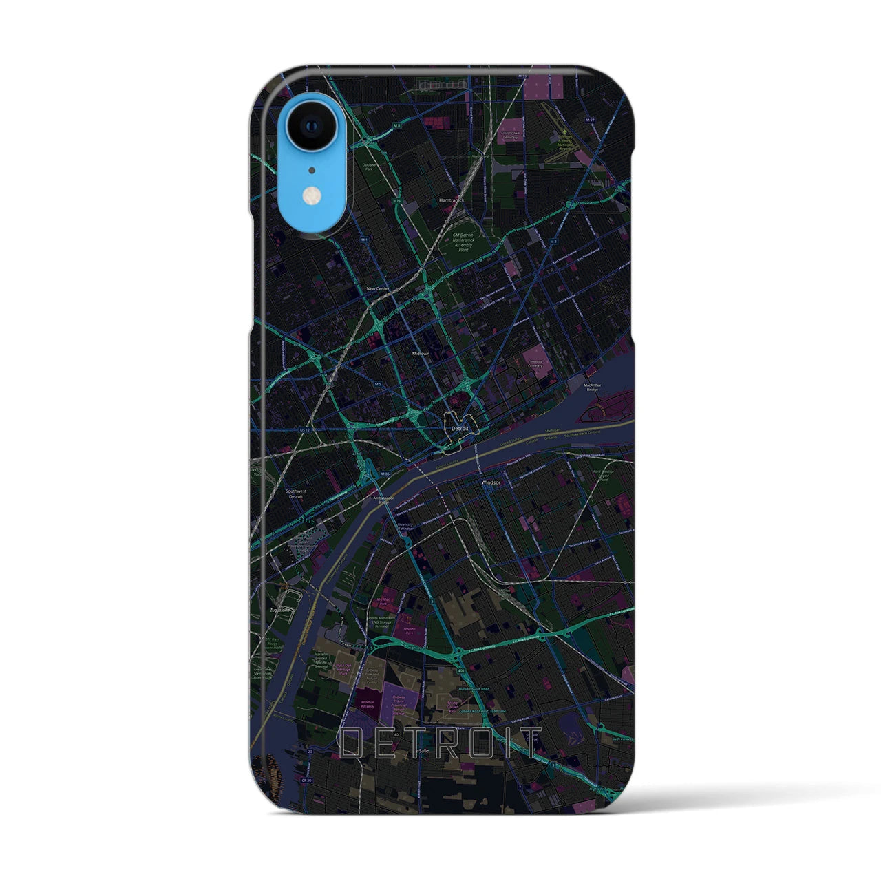 【デトロイト】地図柄iPhoneケース（バックカバータイプ・ブラック）iPhone XR 用