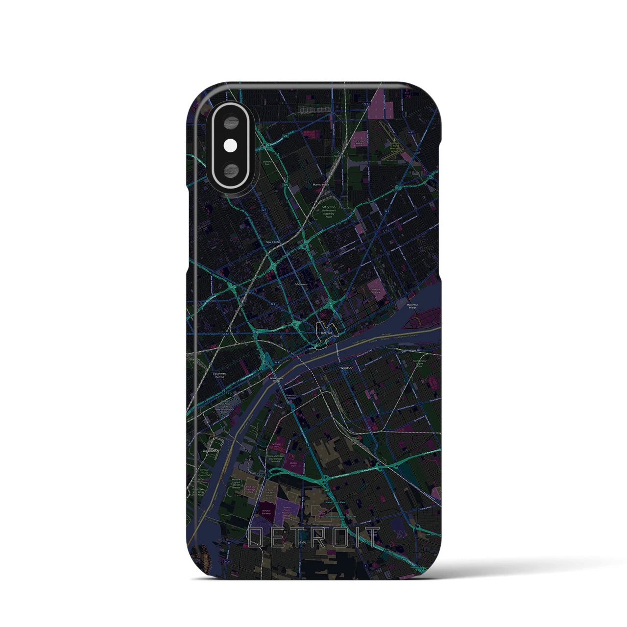 【デトロイト】地図柄iPhoneケース（バックカバータイプ・ブラック）iPhone XS / X 用