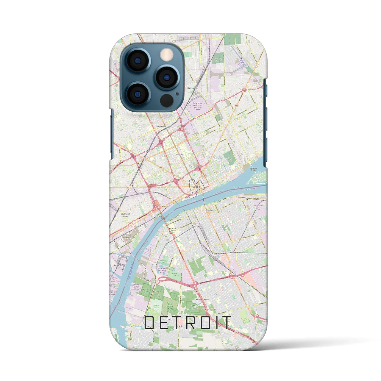 【デトロイト】地図柄iPhoneケース（バックカバータイプ・ナチュラル）iPhone 12 / 12 Pro 用