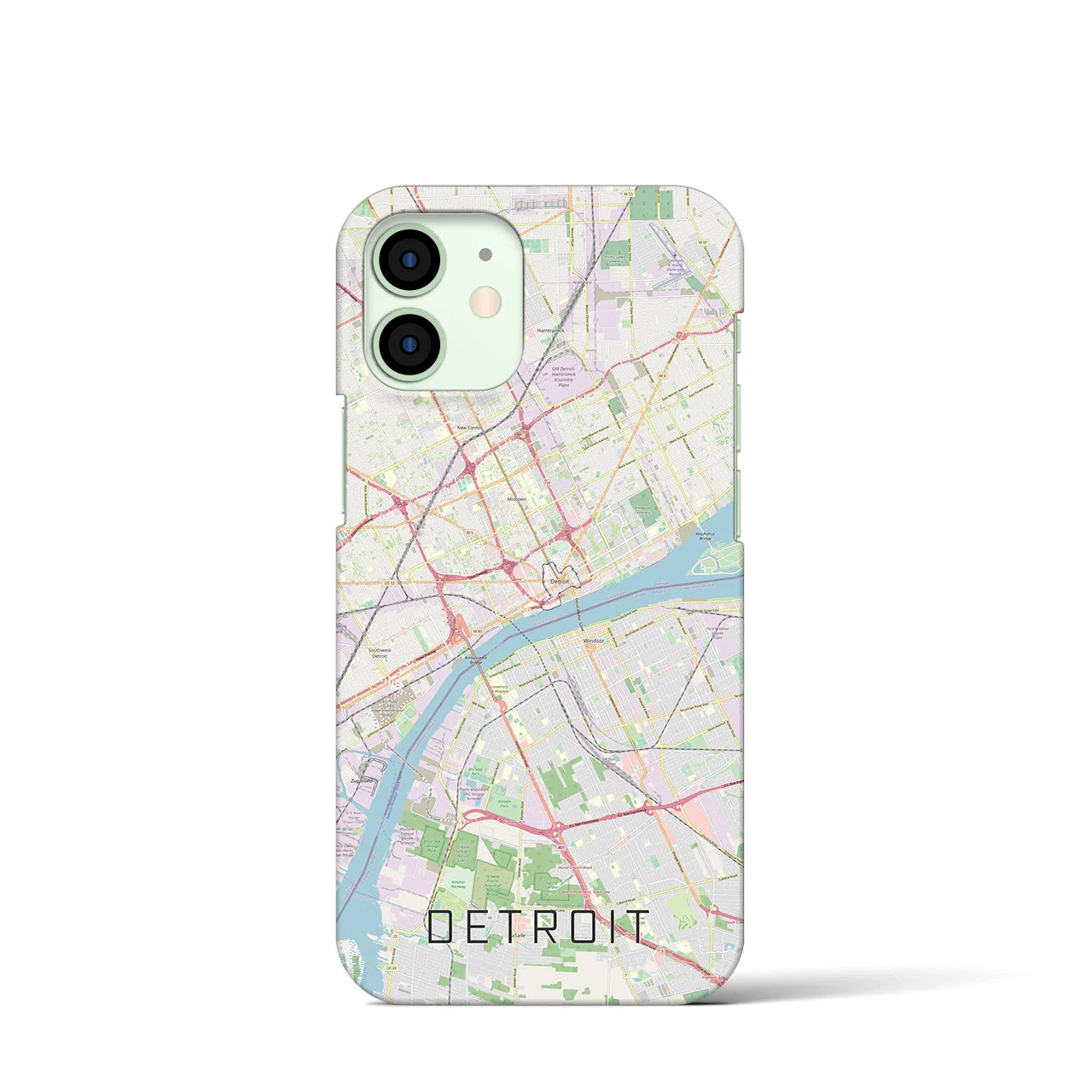 【デトロイト】地図柄iPhoneケース（バックカバータイプ・ナチュラル）iPhone 12 mini 用