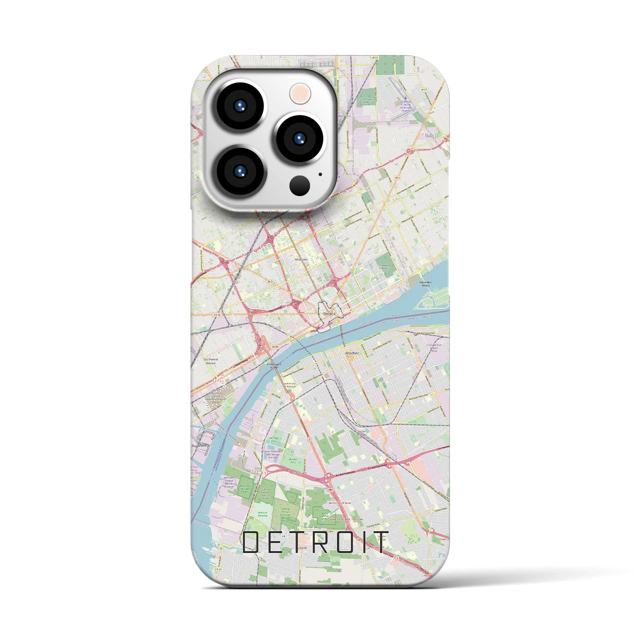 【デトロイト】地図柄iPhoneケース（バックカバータイプ・ナチュラル）iPhone 13 Pro 用