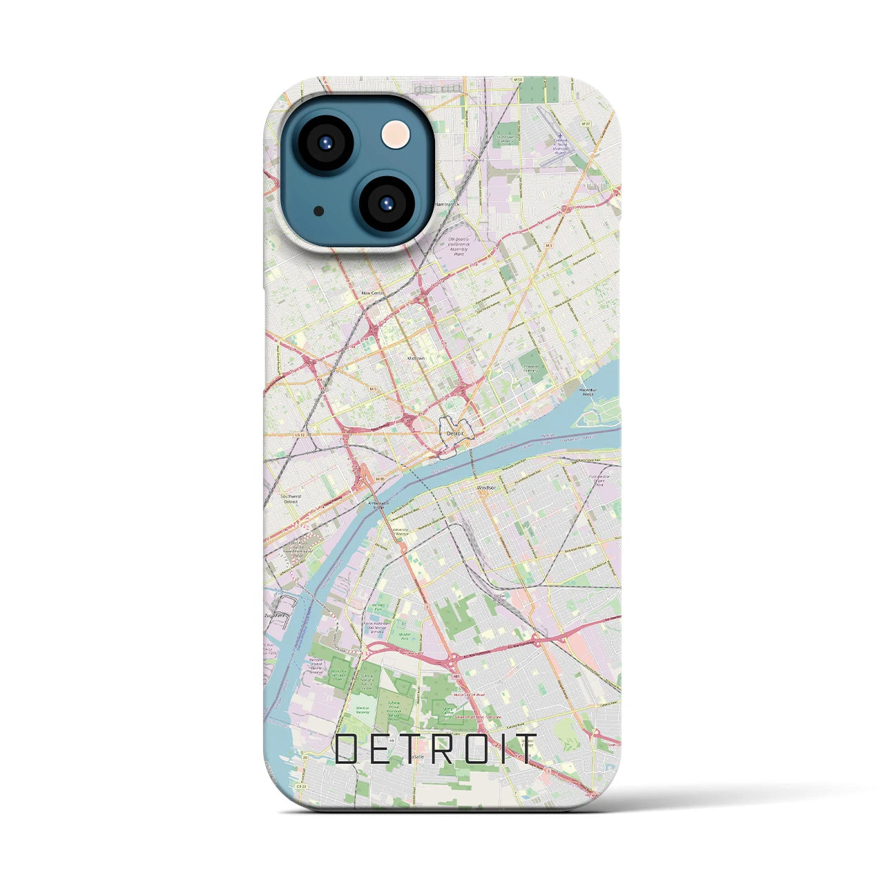 【デトロイト】地図柄iPhoneケース（バックカバータイプ・ナチュラル）iPhone 13 用