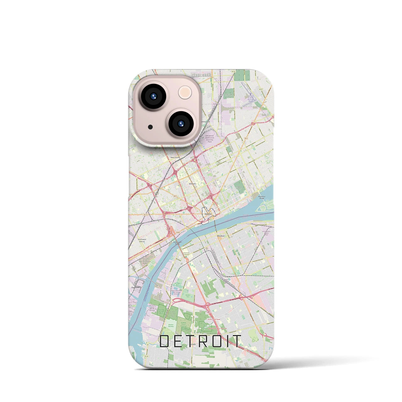 【デトロイト】地図柄iPhoneケース（バックカバータイプ・ナチュラル）iPhone 13 mini 用